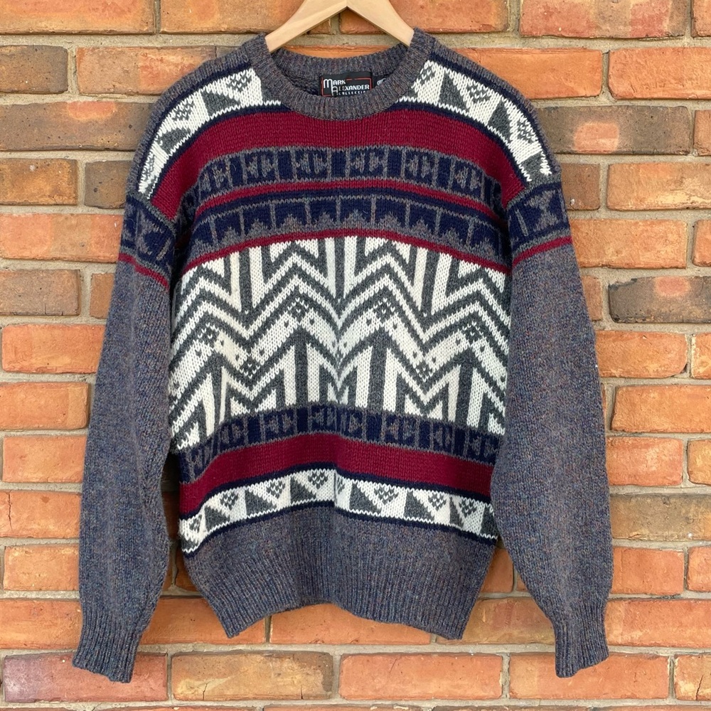 New Mark Alexander Collection Men's Multicolored Gray 100% Wool Sweater